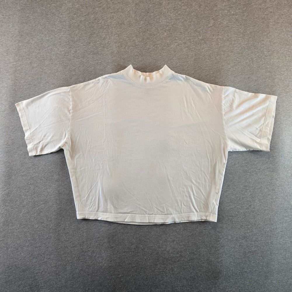 COS Mock Neck T-Shirt Women XS White Boxy Cotton Tee Oversized Lagenlook